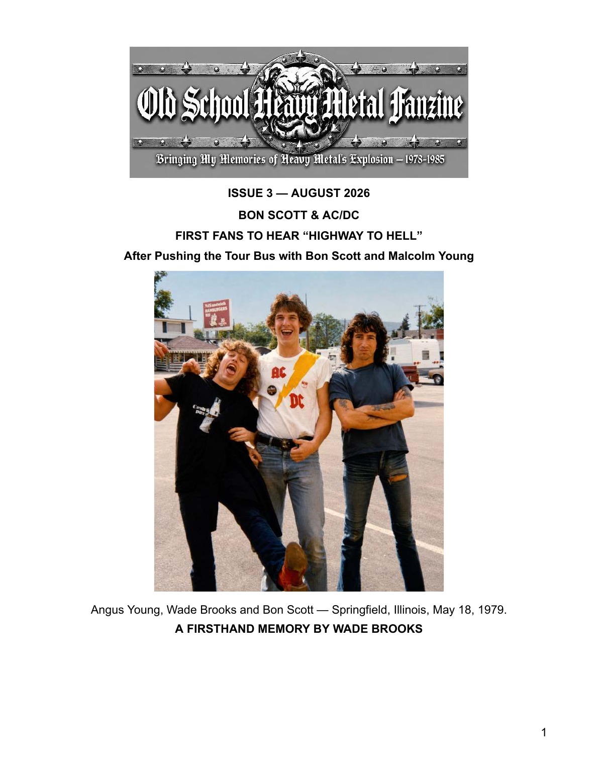 Metal Child Old School Heavy Metal Fanzine Issue No. 3 cover: Bon Scott and AC/DC, first fans to hear Highway to Hell